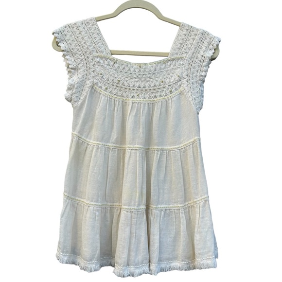 Free People Ivory Linen Crochet Bohemian Tribal Tank Top  -  XS - Picture 3 of 14